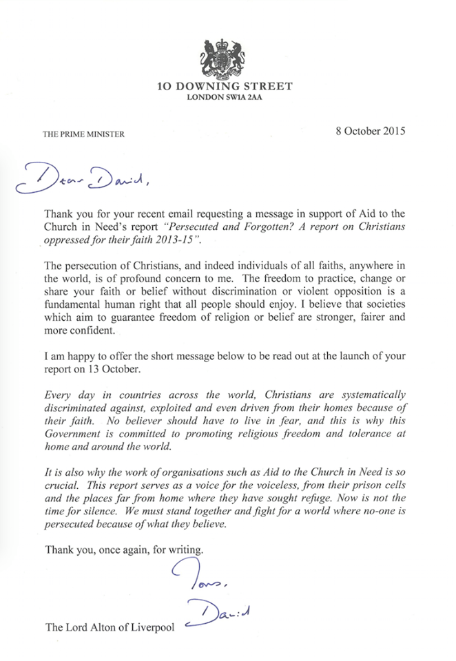 David Cameron on persecuted church