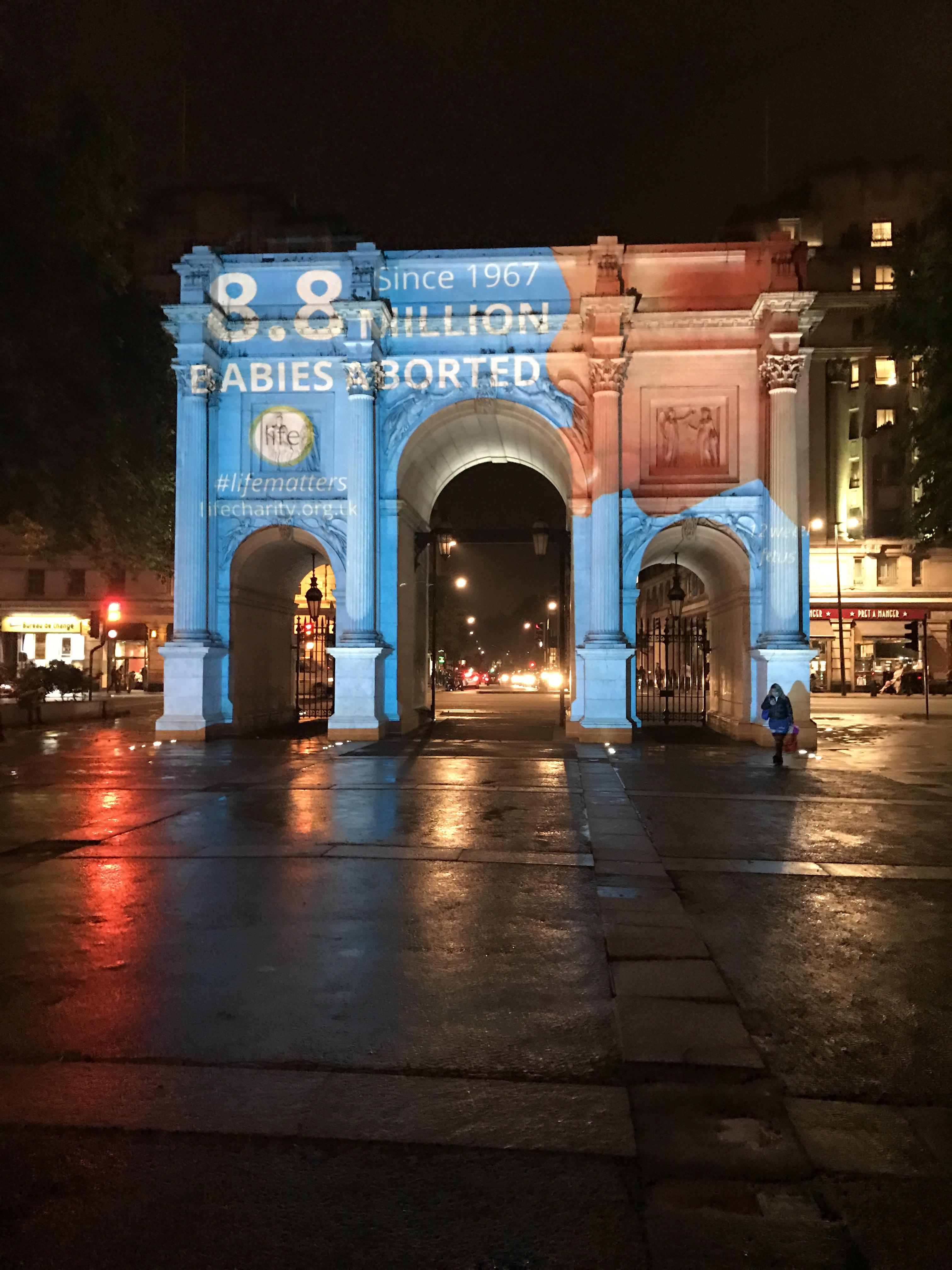 Photograph of Projection on to Marble Arch