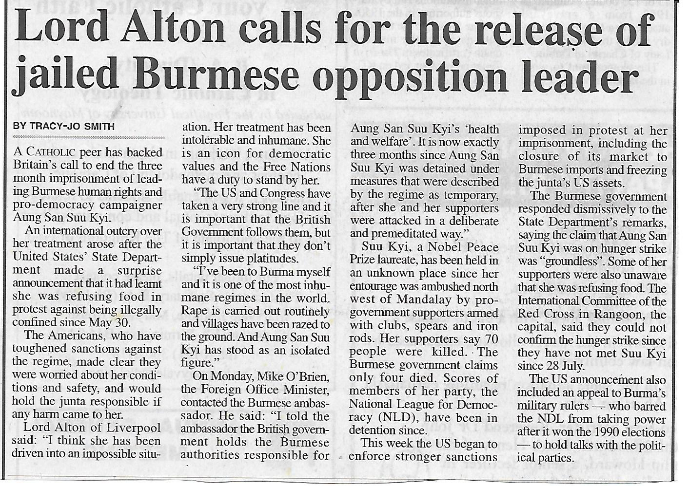 2003 - call for release of Burma's Aung San Suu Kyi